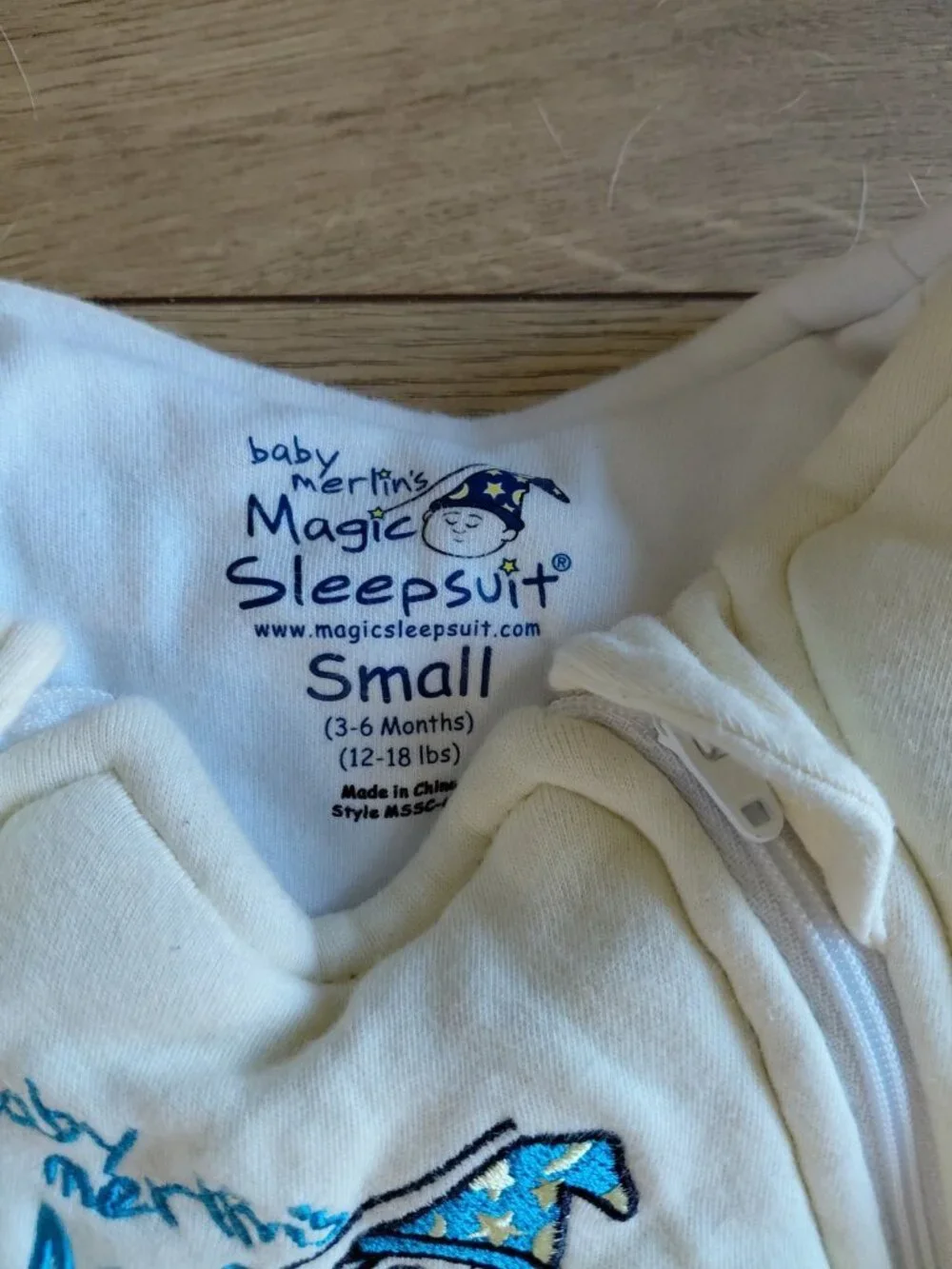 Baby Merlin's Magic Sleepsuit.  Ivory White Size Small 3-6 Months Old 12-18 Lbs